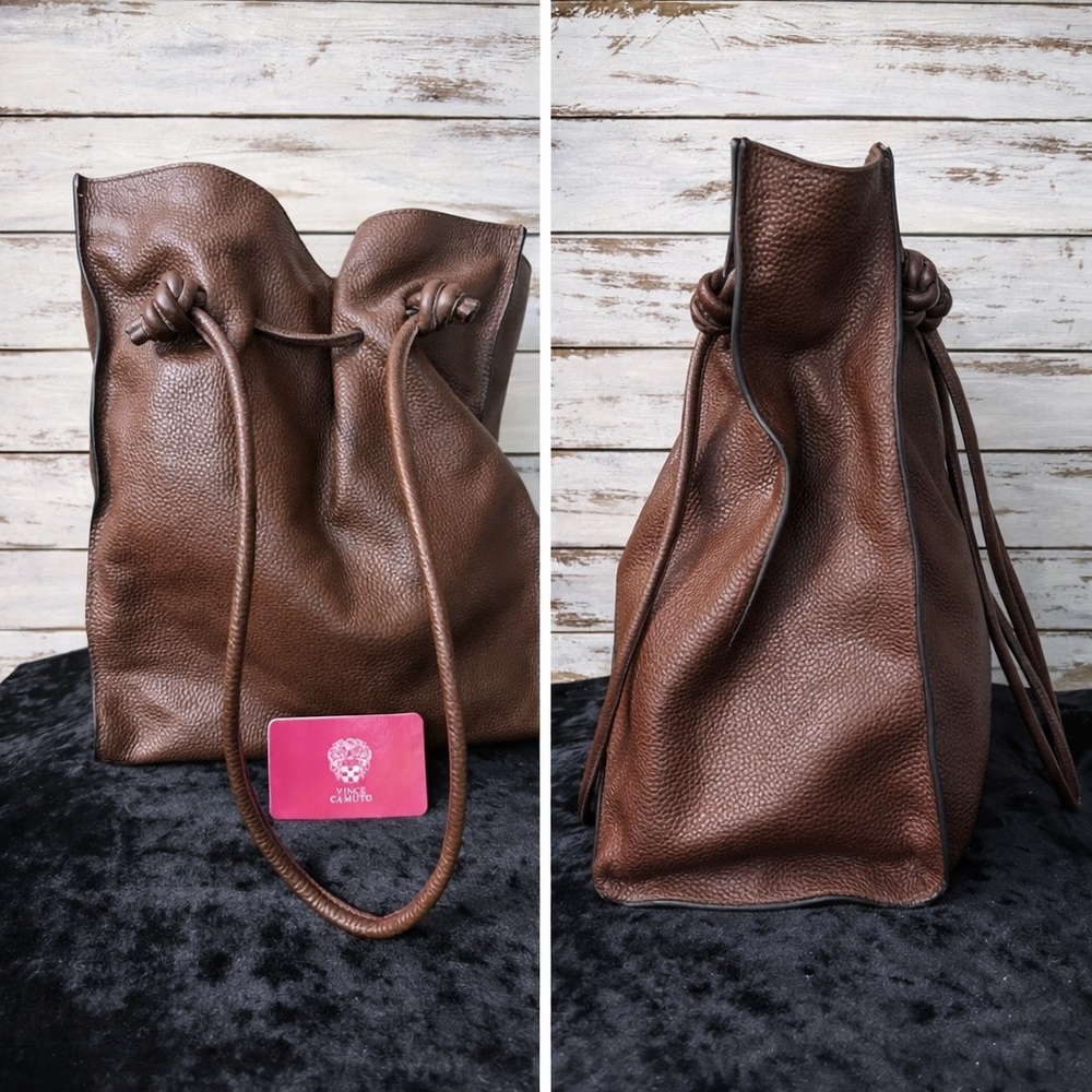 VINCE CAMUTO Evona Leather Tote In Dark Mahogany Smooth Nappa - Picture 2 of 13
